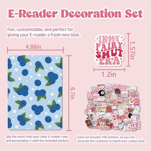 Cardstock Inserts Compatible with Kindle Paperwhite 6.8" (11th Gen 2021), 15PCS Summer Fruit Inserts for Clear Case with 100 Aesthetic Stickers, DIY E-reader Decoration Bookish Gift for Women in Kuwait