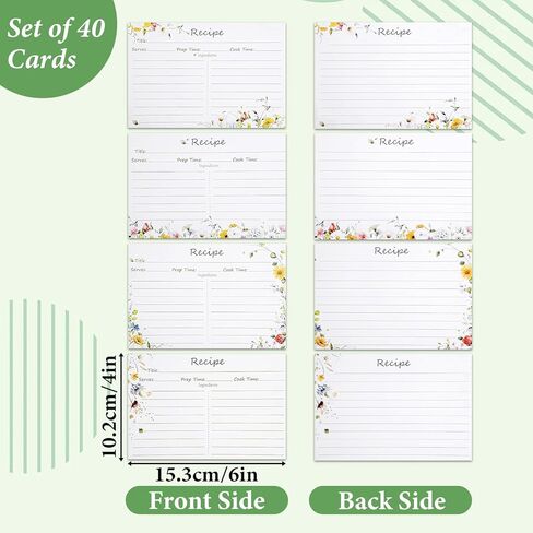 40Pcs Wildflower Recipe Cards, 4×6"Double Sided Card, Recipe Cards for Bridal Shower, Weddings in Kuwait