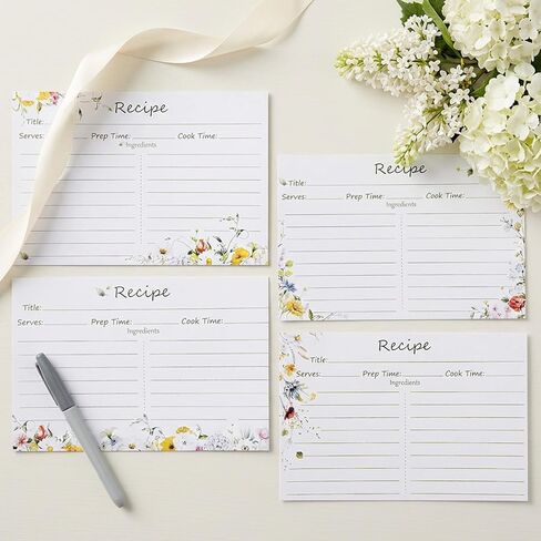 40Pcs Wildflower Recipe Cards, 4×6"Double Sided Card, Recipe Cards for Bridal Shower, Weddings in Kuwait