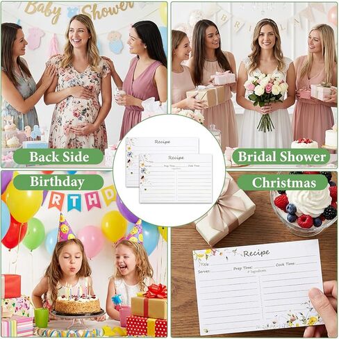 40Pcs Wildflower Recipe Cards, 4×6"Double Sided Card, Recipe Cards for Bridal Shower, Weddings in Kuwait