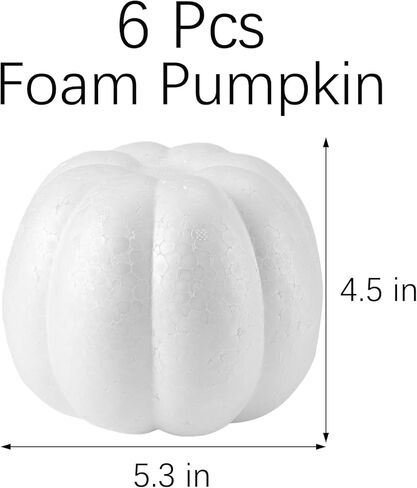 FFchuanhe White Foam Craft Pumpkins, 5.3 Inch, 6 Pack, DIY Artificial Fall Harvest Decor for Halloween, Thanksgiving, Autumn Tabletop Decoration in Saudi Arabia