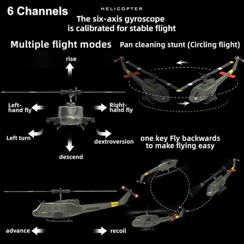 طائرة هليكوبتر 315 مم UH-1 تعمل بالتحكم عن بعد للبالغين الخبراء 6CH C032 RC Heli تحافظ على ارتفاع محرك بدون فرشاة/وضع التدفق البصري/تطير مقلوبًا ثلاثي الأبعاد (RTF أصفر 3 بطاريات) in Kuwait