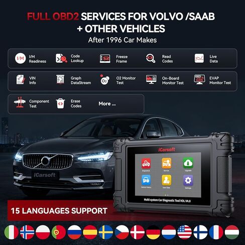 iCarsoft VOL V4.0 Diagnostic Scan Tool for Volvo/SAAB + 2 Car Brands, OBD2 Scanner with 29 Resets (317 Sub-Services), 1599 Bidirectional Test Items, All System Diagnose- Free Update in Kuwait
