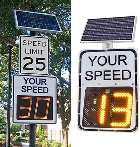 Solar Powered Radar LED Traffic Speed Limit Sign - Roadway Safety Feedback Display, Vehicle Speed Detector for Street School Highway Parking, White(23.6x35.4in) in Kuwait