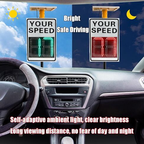 Solar Powered Radar LED Traffic Speed Limit Sign - Roadway Safety Feedback Display, Vehicle Speed Detector for Street School Highway Parking, White(23.6x35.4in) in Kuwait