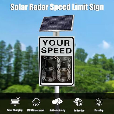 Solar Powered Radar LED Traffic Speed Limit Sign - Roadway Safety Feedback Display, Vehicle Speed Detector for Street School Highway Parking, White(23.6x35.4in) in Kuwait