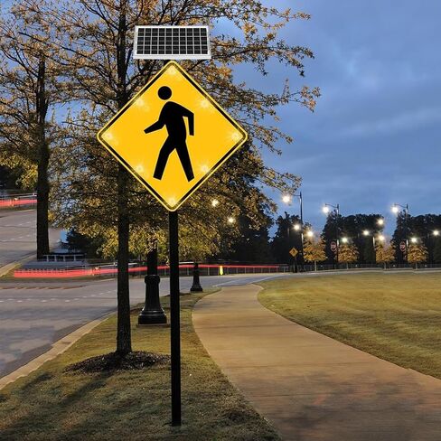 24"/30" Solar Powered Flashing Pedestrian Crossing Traffic Sign, Pedestrian Road Warning Signs Traffic, Solar Aluminum Warning Reflective Sign, IP65 Waterproof Road Safety Indicato in Kuwait