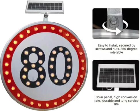 24" Solar Powered Solar Speed Limit Sign, LED Flashing Traffic Sign for Roadway, Waterproof Aluminum Traffic Signals (80) in Kuwait