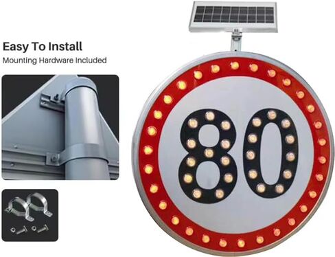 24" Solar Powered Solar Speed Limit Sign, LED Flashing Traffic Sign for Roadway, Waterproof Aluminum Traffic Signals (80) in Kuwait