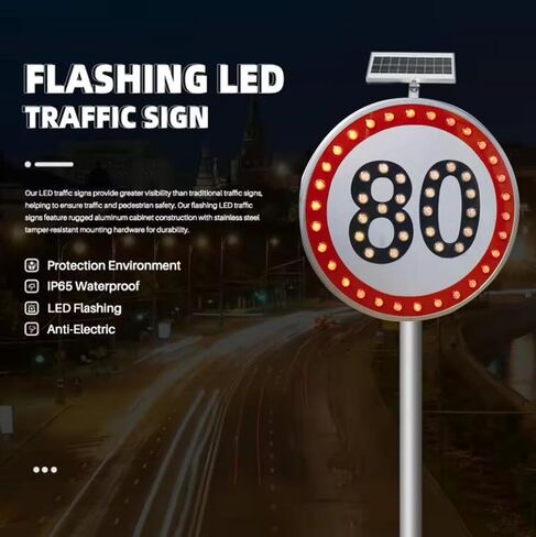 24" Solar Powered Solar Speed Limit Sign, LED Flashing Traffic Sign for Roadway, Waterproof Aluminum Traffic Signals (80) in Kuwait