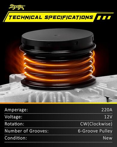 Oktiger 220A V8 Upgraded Alternator for Dodge Charger 2011-2022 5.7L 6.2L 6.4L, Durango Challenger 2011-2022, for Jeep Grand Cherokee 2011-2021, 12V 220A CW 6-Groove Decoupler Pulley, OE 56029719AA | Precision CNC castings + die-cast aluminum housing, Pur in Kuwait