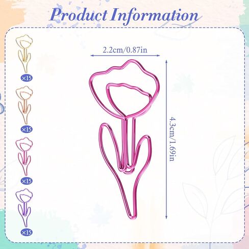 60Pcs Cute Flower Shaped Paper Clips Cute Paper Clip Floral Shape Papers Clips Funny Cutes Paperclips Bookmarks for Office Supplies Wedding Decoration Desk File Organization in Kuwait