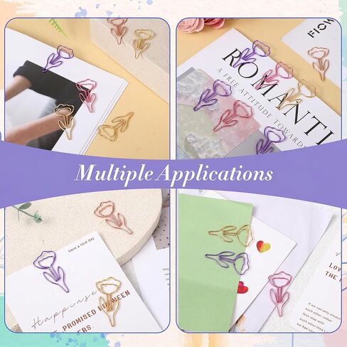 60Pcs Cute Flower Shaped Paper Clips Cute Paper Clip Floral Shape Papers Clips Funny Cutes Paperclips Bookmarks for Office Supplies Wedding Decoration Desk File Organization in Kuwait