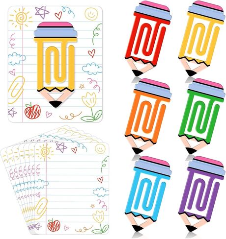 AnyDesign 6Pcs Back to School Paperclip Bookmark with Cards Kit Page Markers Colorful Pencil Shaped Acrylic Paper Clip for First Day of School Office Supplies Teacher Appreciation Gifts in Kuwait