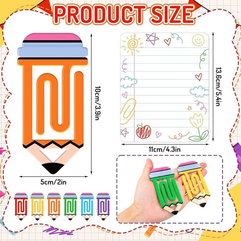 AnyDesign 6Pcs Back to School Paperclip Bookmark with Cards Kit Page Markers Colorful Pencil Shaped Acrylic Paper Clip for First Day of School Office Supplies Teacher Appreciation Gifts in Kuwait