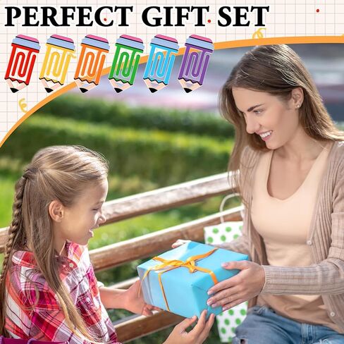 AnyDesign 6Pcs Back to School Paperclip Bookmark with Cards Kit Page Markers Colorful Pencil Shaped Acrylic Paper Clip for First Day of School Office Supplies Teacher Appreciation Gifts in Kuwait