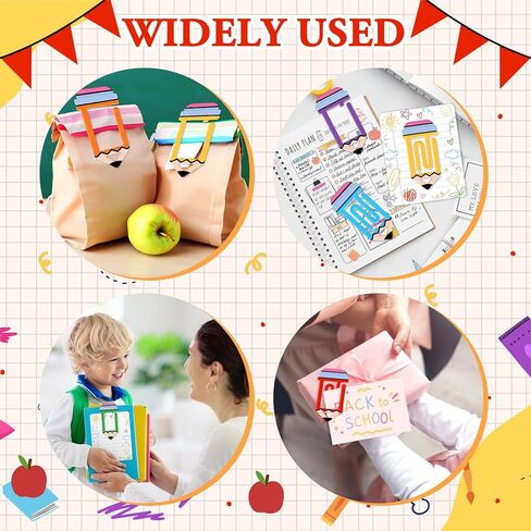 AnyDesign 6Pcs Back to School Paperclip Bookmark with Cards Kit Page Markers Colorful Pencil Shaped Acrylic Paper Clip for First Day of School Office Supplies Teacher Appreciation Gifts in Kuwait