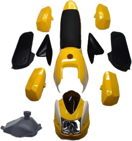 Suitable for Plastic Kit Fender Fairings 12v headlight windshield and fuel tank seat 49cc kids quad bike mini ATV kid 4x4 wheeler(Yellow-white) in Saudi Arabia