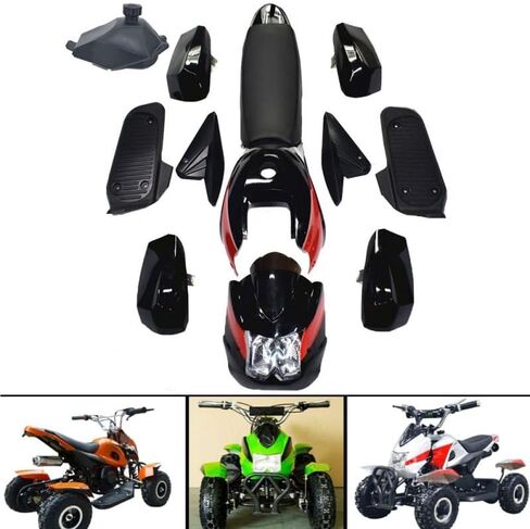 Suitable for Plastic Kit Fender Fairings 12v headlight windshield and fuel tank seat 49cc kids quad bike mini ATV kid 4x4 wheeler(Yellow-white) in Saudi Arabia