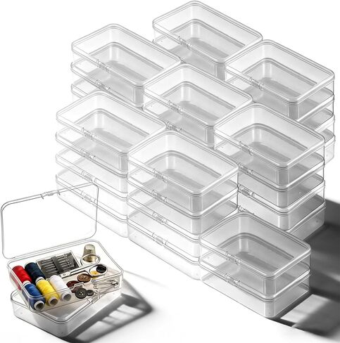 32 Pcs Clear Plastic Beads Storage Containers Box with Lids, 4.53" x 3.35" x 1.1" Mini Empty Square Containers Beads Storage Box for Jewelry, Earplugs, Pins, Craft Supplies in Kuwait
