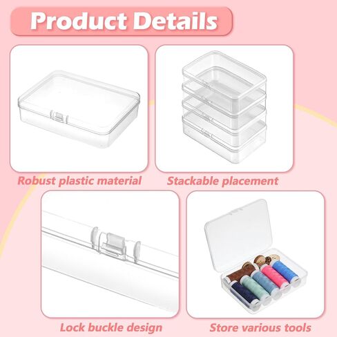 32 Pcs Clear Plastic Beads Storage Containers Box with Lids, 4.53" x 3.35" x 1.1" Mini Empty Square Containers Beads Storage Box for Jewelry, Earplugs, Pins, Craft Supplies in Kuwait