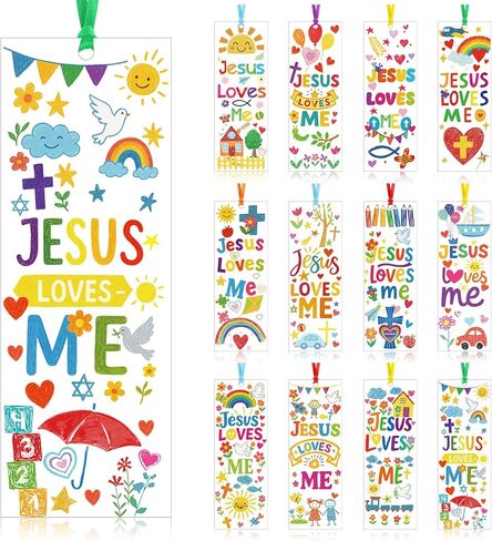 Yaomiao 120 قطعة من الإشارات المرجعية Jesus Loves Me مع شريط هدايا لحفلات يسوع من الورق، علامات متقاطعة دينية، هدايا مسيحية ملهمة، مجموعة من أجل دراسة الكتاب المقدس ومدرسة الأحد VBS لوازم الحفلات in Kuwait