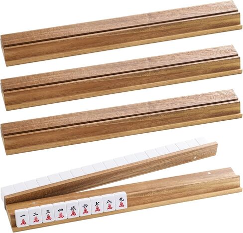 Acacia Wood Mahjong Racks with Magnetic Pushers, Set of 4 Tile Racks & Pushers, Durable American Mahjong Accessories, Complete with Storage Bag (Acacia) in Saudi Arabia