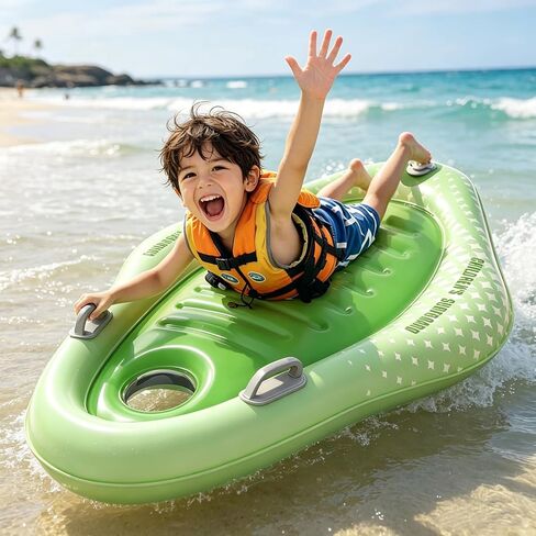 Kids Inflatable Boogie Board with Handles - Surfboard Inflatable Built-in Air Pump, Boogie Boards for Beach Lightweight Floaty for Beach Inflatable Surf Body Board for Wave Riding in Saudi Arabia