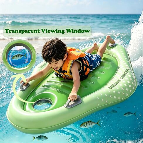 Kids Inflatable Boogie Board with Handles - Surfboard Inflatable Built-in Air Pump, Boogie Boards for Beach Lightweight Floaty for Beach Inflatable Surf Body Board for Wave Riding in Saudi Arabia