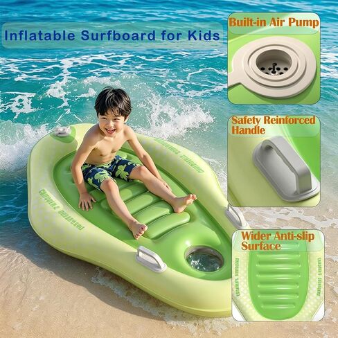 Kids Inflatable Boogie Board with Handles - Surfboard Inflatable Built-in Air Pump, Boogie Boards for Beach Lightweight Floaty for Beach Inflatable Surf Body Board for Wave Riding in Saudi Arabia