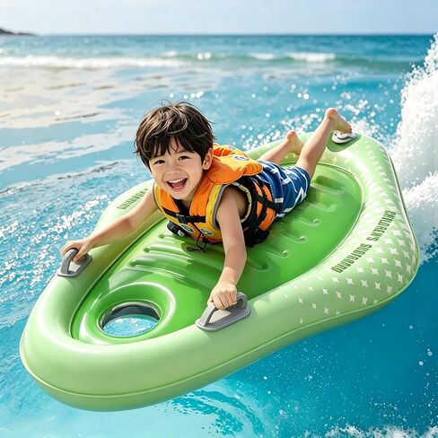 Kids Inflatable Boogie Board with Handles - Surfboard Inflatable Built-in Air Pump, Boogie Boards for Beach Lightweight Floaty for Beach Inflatable Surf Body Board for Wave Riding in Saudi Arabia