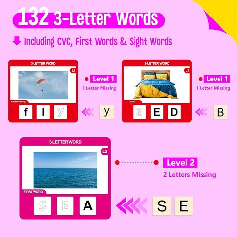 Word Spelling Game, 312 Wooden Letters Tiles & 300 Common Words for - CVC, CVCC, CCVC, Sight Word & First Word Learning, Montessori Early Educational Tool for Kids 4-9, Autistic Toys for Grades 1-3 in Kuwait