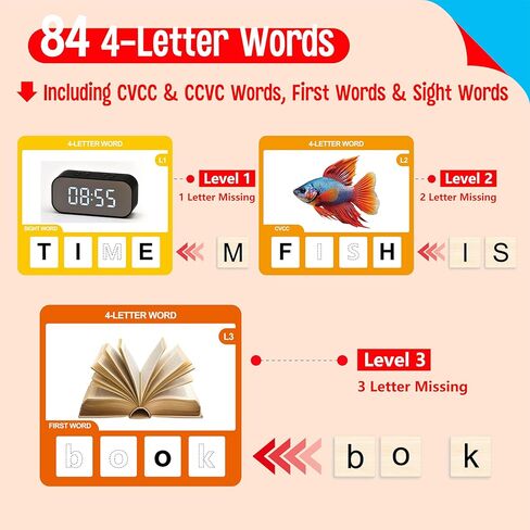 Word Spelling Game, 312 Wooden Letters Tiles & 300 Common Words for - CVC, CVCC, CCVC, Sight Word & First Word Learning, Montessori Early Educational Tool for Kids 4-9, Autistic Toys for Grades 1-3 in Kuwait