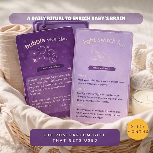Baby Activity Cards for Newborns, 25 Screen-Free Infant Development Activities Ages 0-12 Months, Sensory Play and Baby Bonding by Neuroscientist in Saudi Arabia