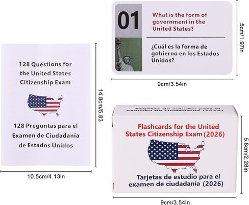2026 US Citizenship Flash Cards, Bilingual English & Spanish 128 Civics Questions & Answers Tarjetas de Ciudadania 2026 Inglés y Español Study Guide for Naturalization Test in Kuwait