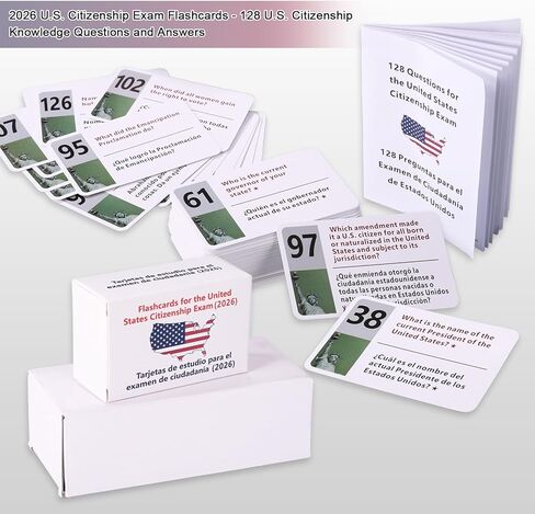 2026 US Citizenship Flash Cards, Bilingual English & Spanish 128 Civics Questions & Answers Tarjetas de Ciudadania 2026 Inglés y Español Study Guide for Naturalization Test in Kuwait