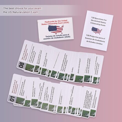 2026 US Citizenship Flash Cards, Bilingual English & Spanish 128 Civics Questions & Answers Tarjetas de Ciudadania 2026 Inglés y Español Study Guide for Naturalization Test in Kuwait