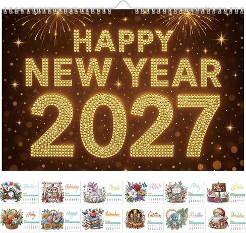 DIY Diamond Art Painting 2027 Wall Calendar Creative Design Horizontal Single-Sided Paper For Office Home Interior Decoration-Flowers in Kuwait