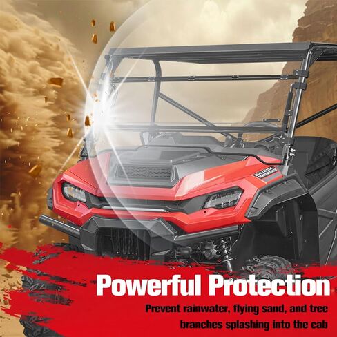 زجاج أمامي قابل للطي 3 في 1 لسيارة Honda Pioneer 1000-3 1000-5 1000-6 2016-2025، زجاج أمامي شفاف مطلي بالبوليستر 1/5 بوصة، يمكن إغلاقه أو تهويته أو فتحه بالكامل in Kuwait