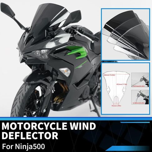 Double Bubble Windshield Windscreen for Kawasaki Ninja 500/500 ABS / 500 SE 2024 2025 Motorcycle Front Fairing Air Deflector Windshield Spoiler (Black Smoke) in Saudi Arabia