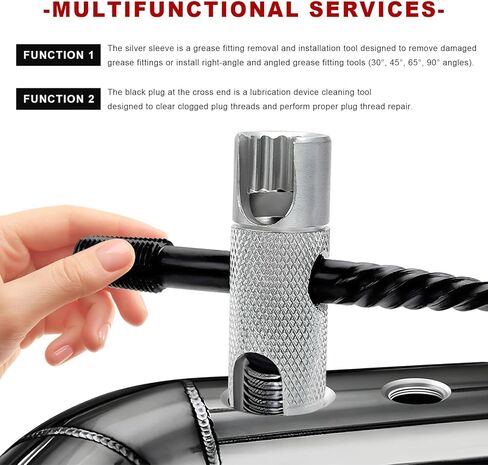 2PCS Grease Fitting Tool, 4 Way Grease Zerk Removal Installation Rethreading Tool, Grease Fitting Multi-Tool Fits 1/4"-28 SAE, 1/8"-NPT, M10x1, M8x1, Hex Sizes 3/8" 5/16" 7/16" in Kuwait
