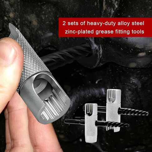 2PCS Grease Fitting Tool, 4 Way Grease Zerk Removal Installation Rethreading Tool, Grease Fitting Multi-Tool Fits 1/4"-28 SAE, 1/8"-NPT, M10x1, M8x1, Hex Sizes 3/8" 5/16" 7/16" in Kuwait