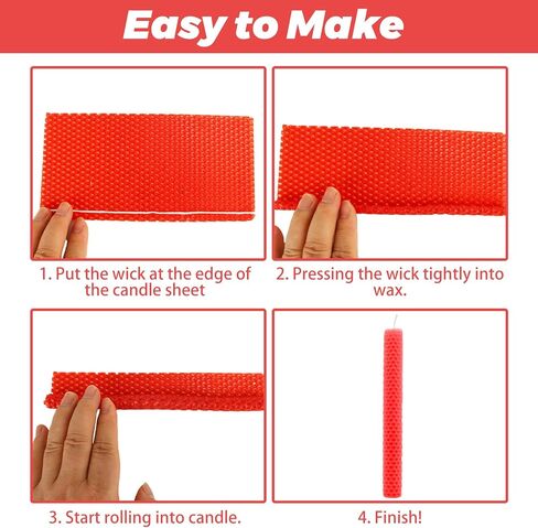 LDHHYH 4x8 Inch Beeswax Sheets for Candle Making, 24 PCS Beeswax Candle Making Kit for Adults, 12 Bright Colors Beeswax Honeycomb Sheet with Cotton Wick for DIY Crafts Candle Making Rolling Kits in Kuwait