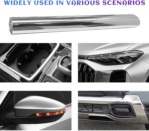 Car Vinyl Wrap Sticker, 16 × 60 Inch Glossy Metallic Vinyl Wrap Reflective Paint Protective Film, Air Release Adhesive DIY Sticker Chrome Mirror Film Sheet for Car Truck SUV in Kuwait