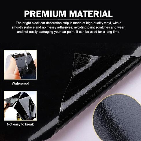 شريط تزيين السيارة باللون الأسود اللامع، شريط تفصيل تلقائي مقاوم للخدش مقاس 1.97 بوصة × 32.8 قدم، شريط تزيين جسم السيارة المقاوم للماء للمصد، التنورة الجانبية، حافة صندوق السيارة، عالمي لمعظم السيارات (أسود) in Kuwait