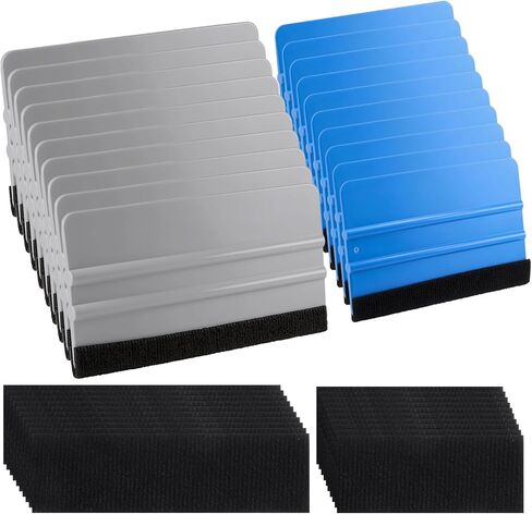 20 Pack Vinyl Wrap Squeegee Kit with Felt Edges - 4 Inch & 6 Inch Applicator Scraper Tools for Window Tint, Decal, Wallpaper Installation - Includes 20 Replaceable Fabric Felt Pads in Kuwait