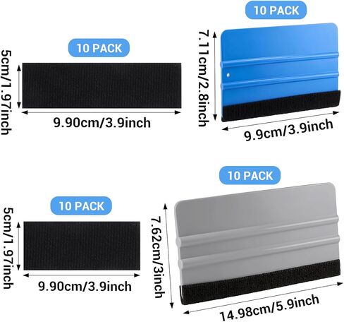 20 Pack Vinyl Wrap Squeegee Kit with Felt Edges - 4 Inch & 6 Inch Applicator Scraper Tools for Window Tint, Decal, Wallpaper Installation - Includes 20 Replaceable Fabric Felt Pads in Kuwait