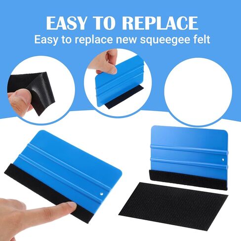 20 Pack Vinyl Wrap Squeegee Kit with Felt Edges - 4 Inch & 6 Inch Applicator Scraper Tools for Window Tint, Decal, Wallpaper Installation - Includes 20 Replaceable Fabric Felt Pads in Kuwait