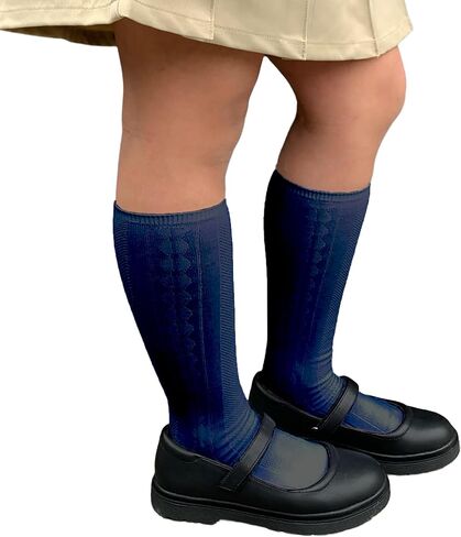 Girls 6 Pair Pack Soft Uniform Cable Dress Knee High Socks Comfort Seam Toe White or Navy Sizes Small to Large in Saudi Arabia