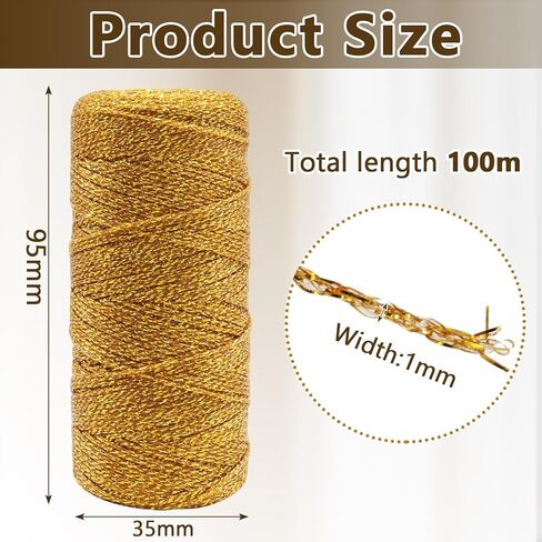 Gold Metallic Bakers String - 110 Yards of Shiny 1mm DIY Craft Twine for Gift Wrapping, Christmas, Jewelry Making & Holiday Projects - Robust Polyethylene String in Saudi Arabia